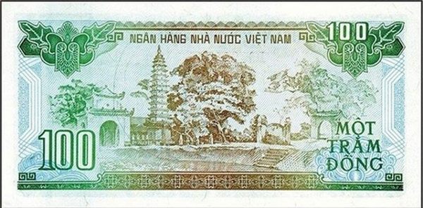 Hình ảnh Tháp Phổ Minh trên tờ tiền 100 đồng của Việt Nam