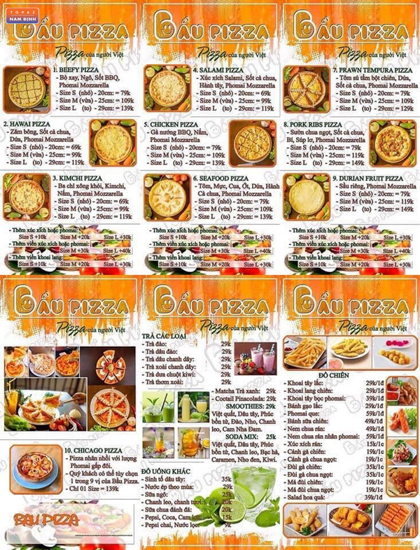 Menu Bầu Pizza Nam Định