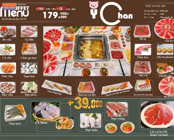 Menu các combo hợp lý tại quán Lẩu YCHAN