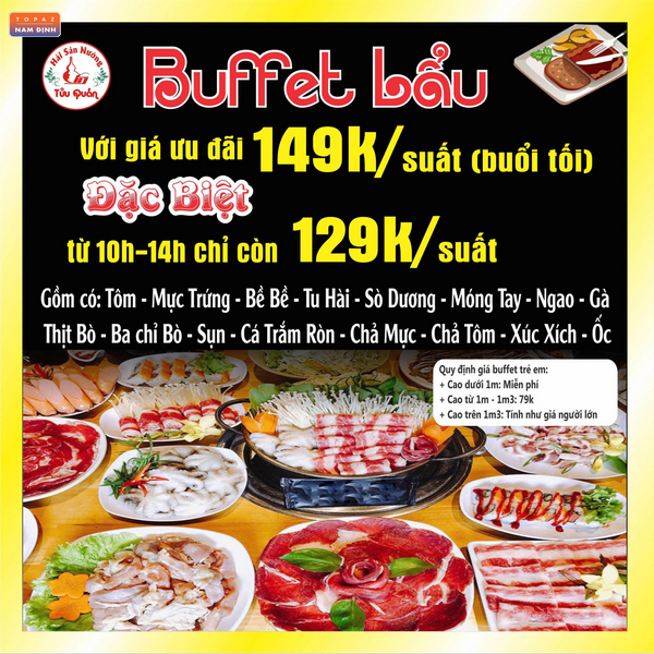 Menu và thực đơn buffet lẩu mới nhất ở quán hải sản nướng Tửu Quán