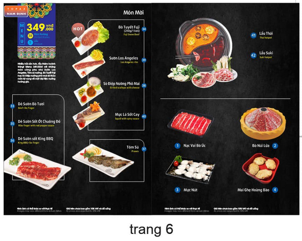 Thực đơn các món ăn trong combo 349k 