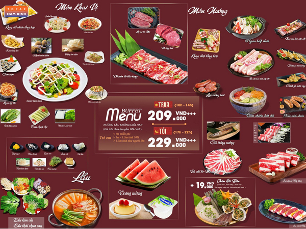 Menu và thực đơn cho combo 200k tại quán Sâu nướng Nam Định