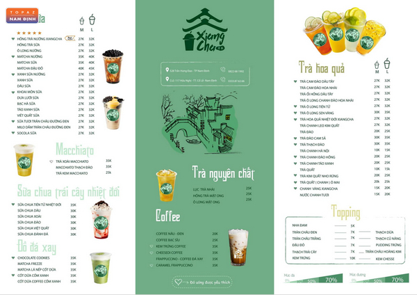 Menu quán trà sữa Xiang Cha Nam Định mới nhất 