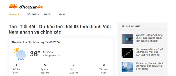 Giao diện của trang web Thời Tiết 4M