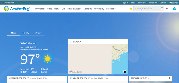 Trang dự báo thời tiết WeatherBug