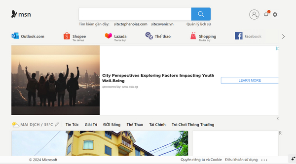 Hình ảnh trang web trang dự báo thời tiết msn.com